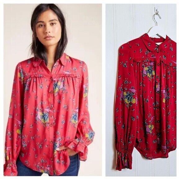 Maeve Anthropologie Top Size 2 Fredericka Button Down Women's Blouse Boho Preppy - Picture 1 of 12